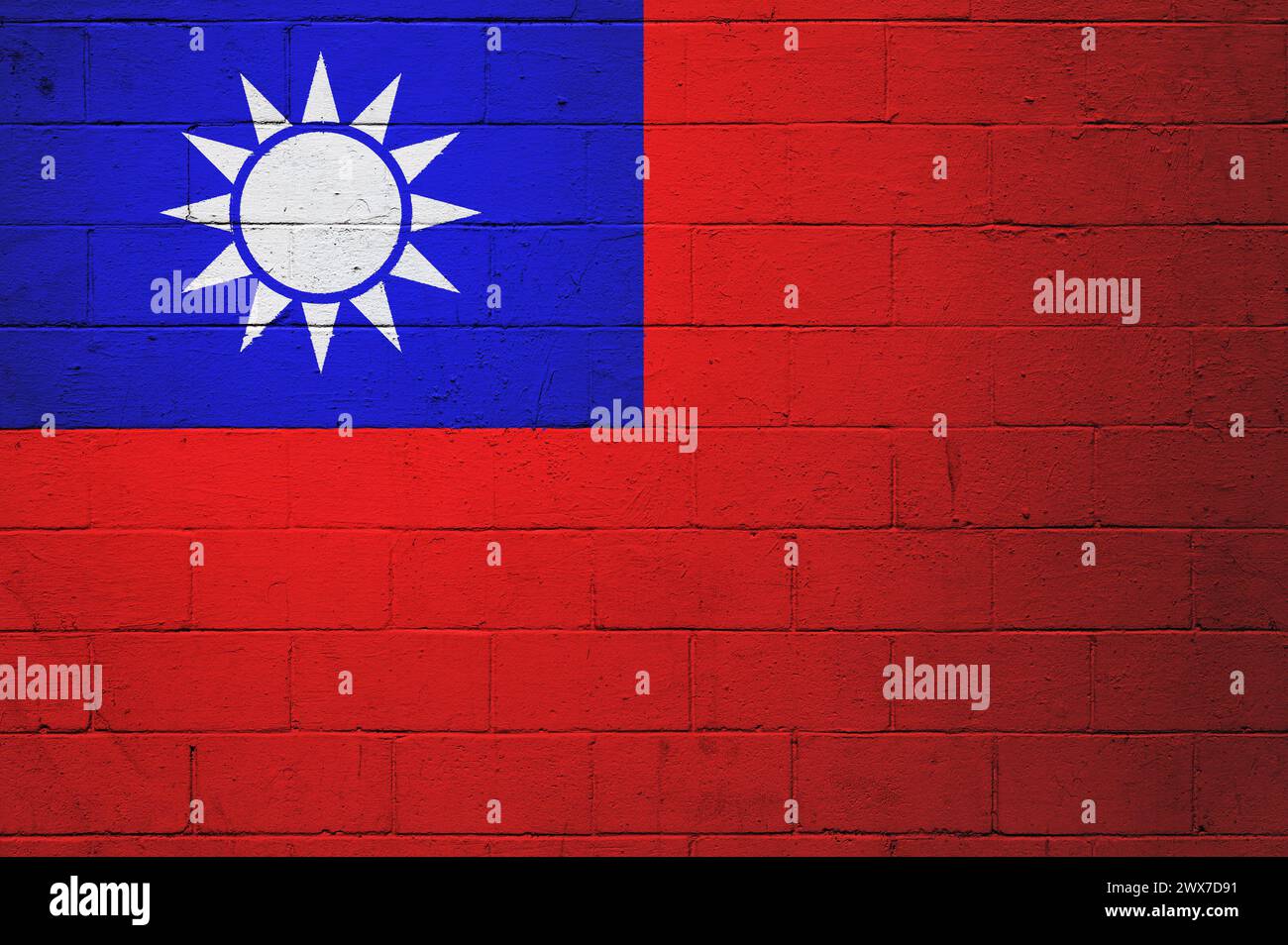 Bandiera di Taiwan dipinta su un muro di mattoni di cenere. Foto Stock