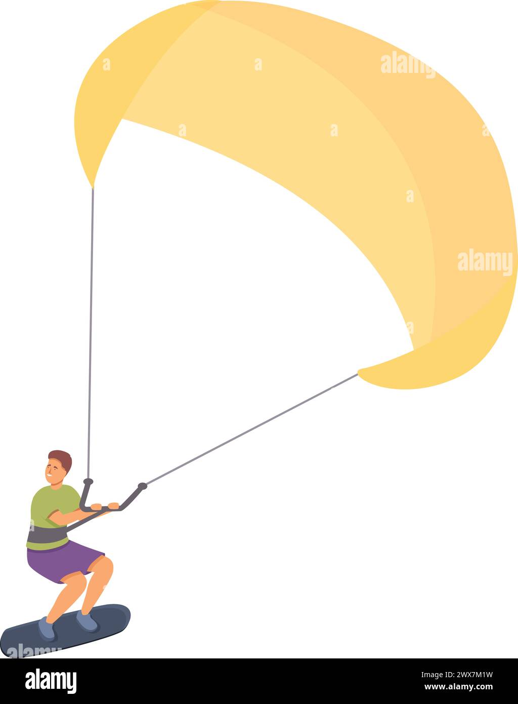 Icona del salto del vento del surfista vettore del cartone animato. Sport di kitesurf. Liquido volante Illustrazione Vettoriale