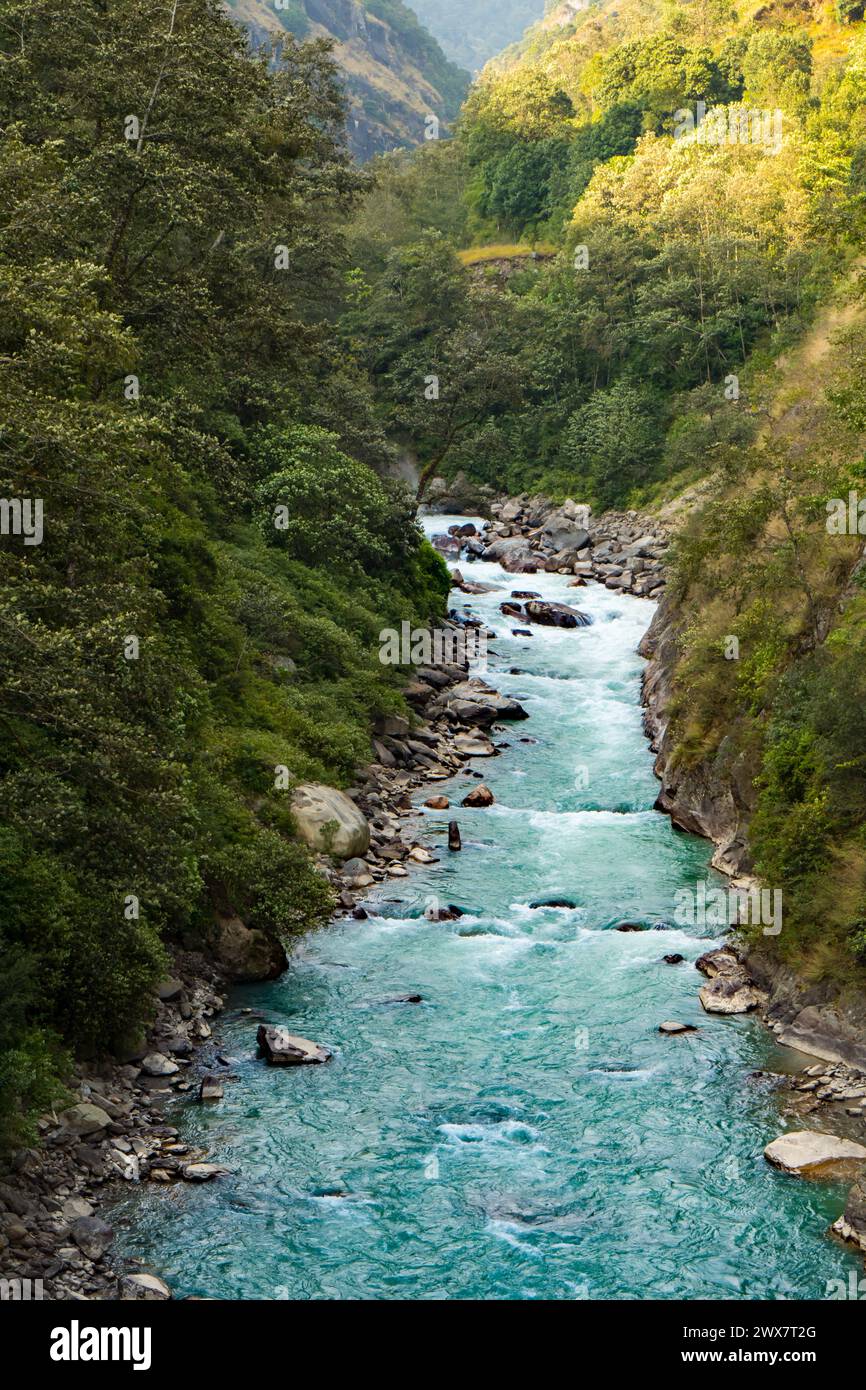 Fiume Tamor sulla strada per il campo base di Kanchenjunga Trek Nepal Foto Stock