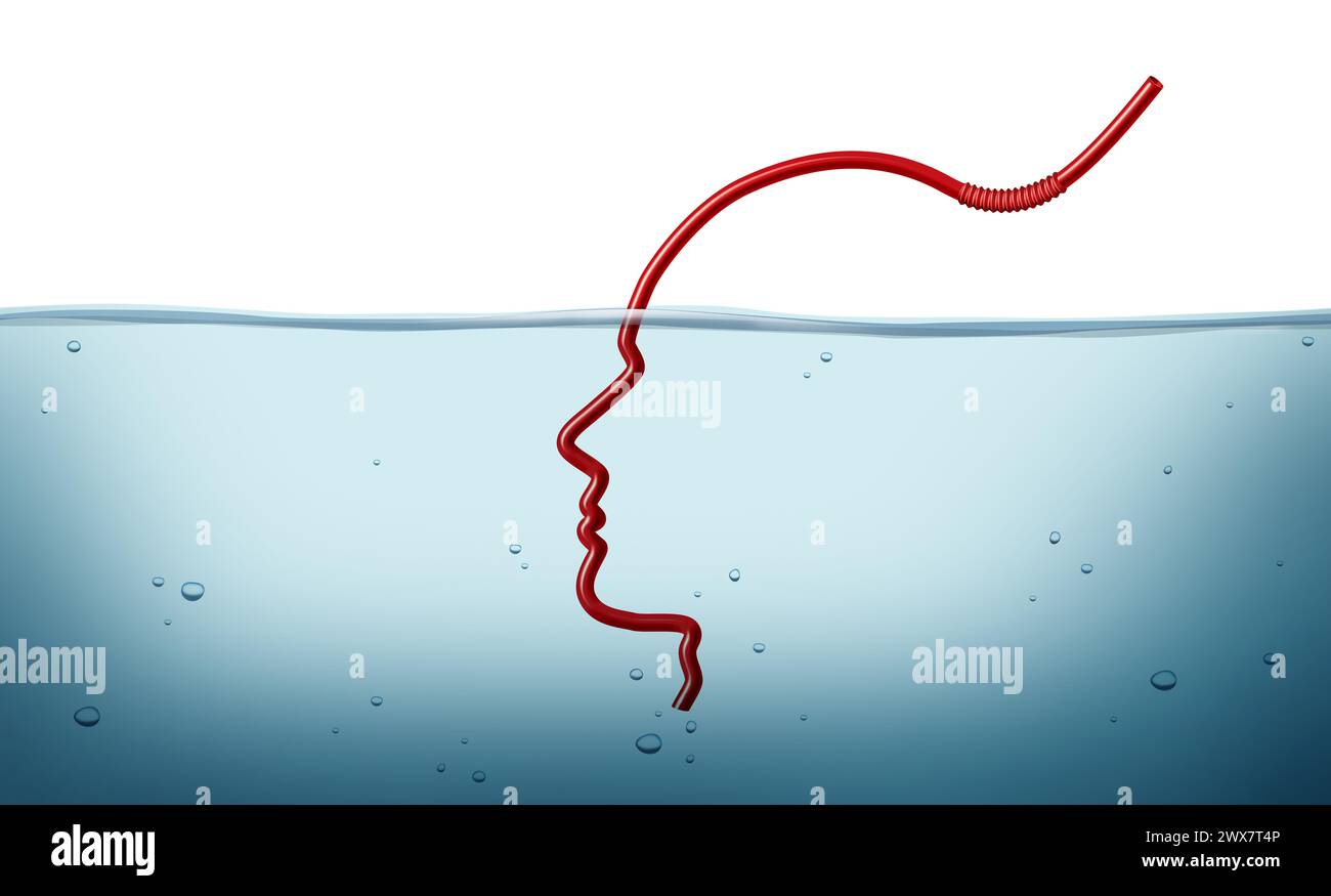 Idratazione e salute mentale come bere abbastanza acqua per aiutare a mantenere la corretta funzione e memoria del cervello o migliorare l'umore evitando la disidratazione. Foto Stock
