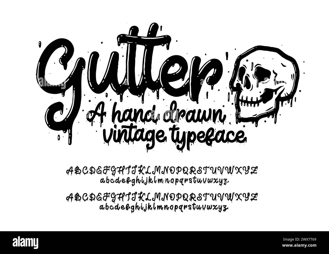 Alfabeto disegnato a mano vettoriale isolato su sfondo bianco. Pennello le lettere dipinte. Carattere artistico decorativo. Illustrazione Vettoriale