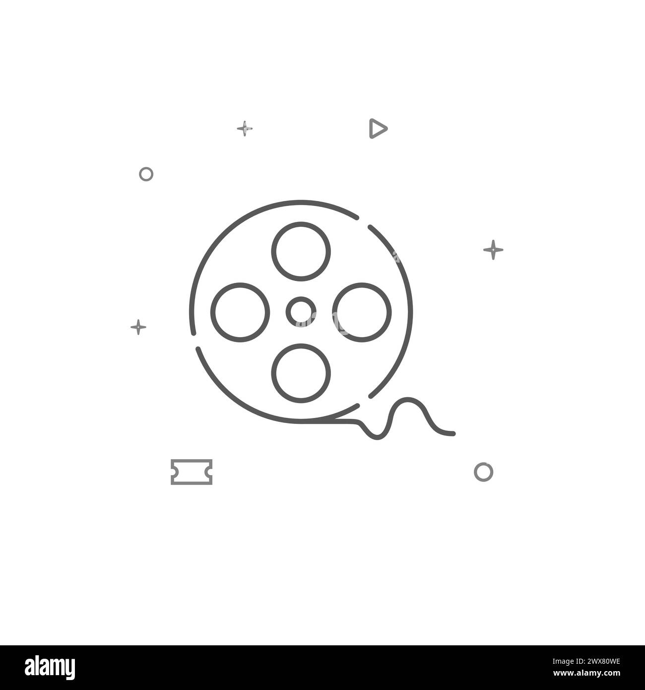 Film reel, archivia l'icona della linea vettoriale semplice. Simbolo, pittogramma, segno isolato su sfondo bianco. Traccia modificabile. Regolare lo spessore della linea. Illustrazione Vettoriale