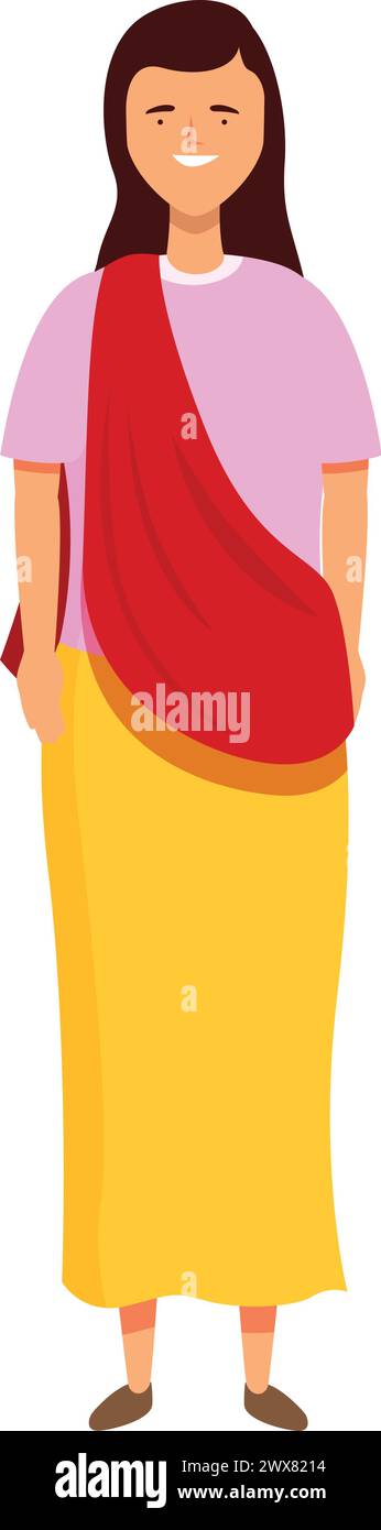 Indiano carino ragazza icona vettore cartoni animati. Sorridi celebrazione indiana. Festa dei preti Illustrazione Vettoriale