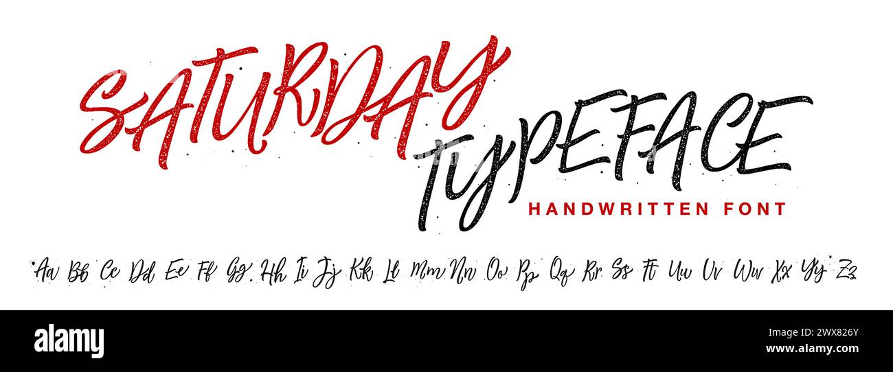 Alfabeto disegnato a mano vettoriale isolato su sfondo bianco. Pennello le lettere dipinte. Carattere artistico decorativo. Illustrazione Vettoriale