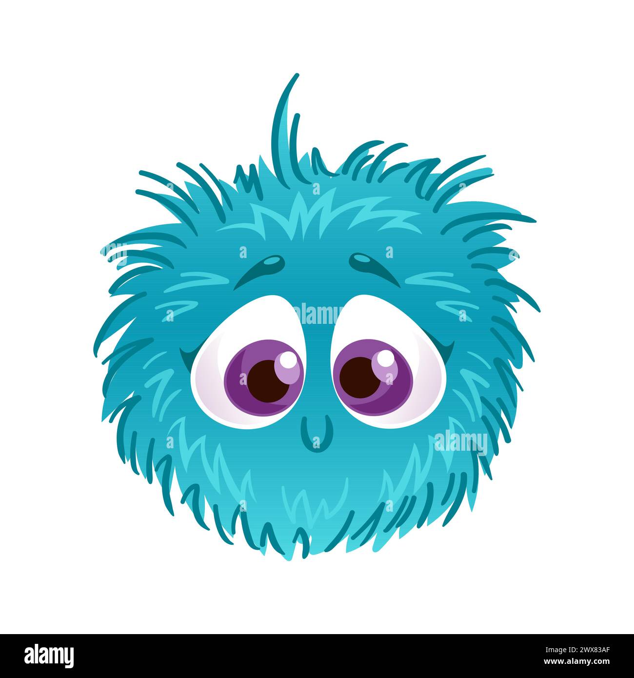 Simpatico mostro blu rotondo. Alieno. Illustrazione dei cartoni animati per bambini. Voli spaziali, il futuro. Per adesivi, elementi di design. Illustrazione Vettoriale