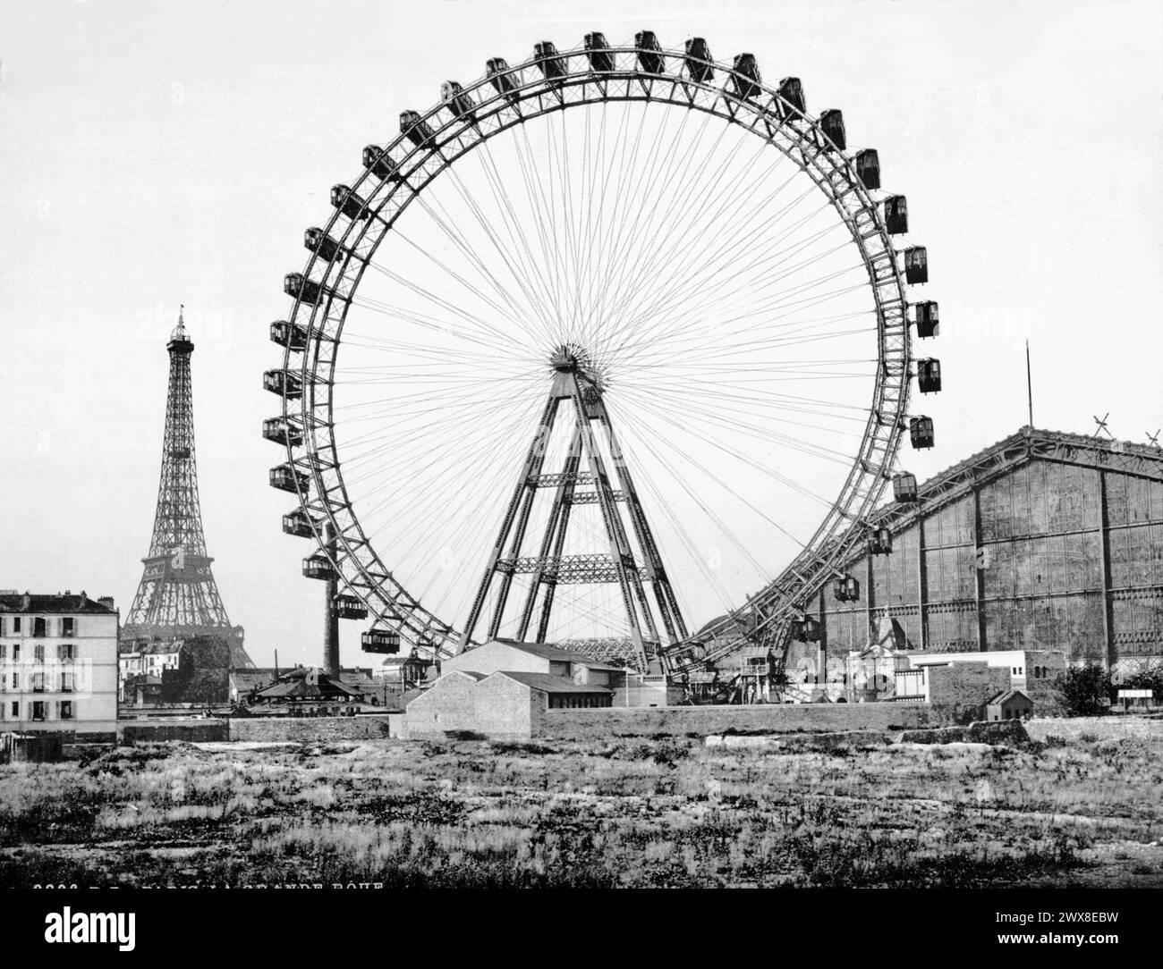 La grande ruota e la Torre Eiffel - la grande Roue, Parigi, Francia, CA. 1890-1900 Foto Stock