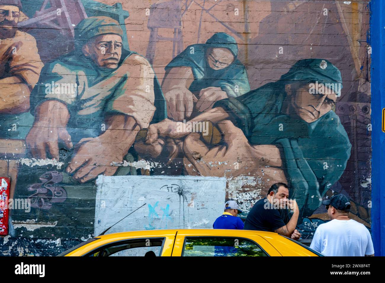 Murales fuori dallo stadio Alberto Jose Armando (noto anche come la Bombonera), quartiere la Boca, Buenos Aires, Argentina. Foto Stock