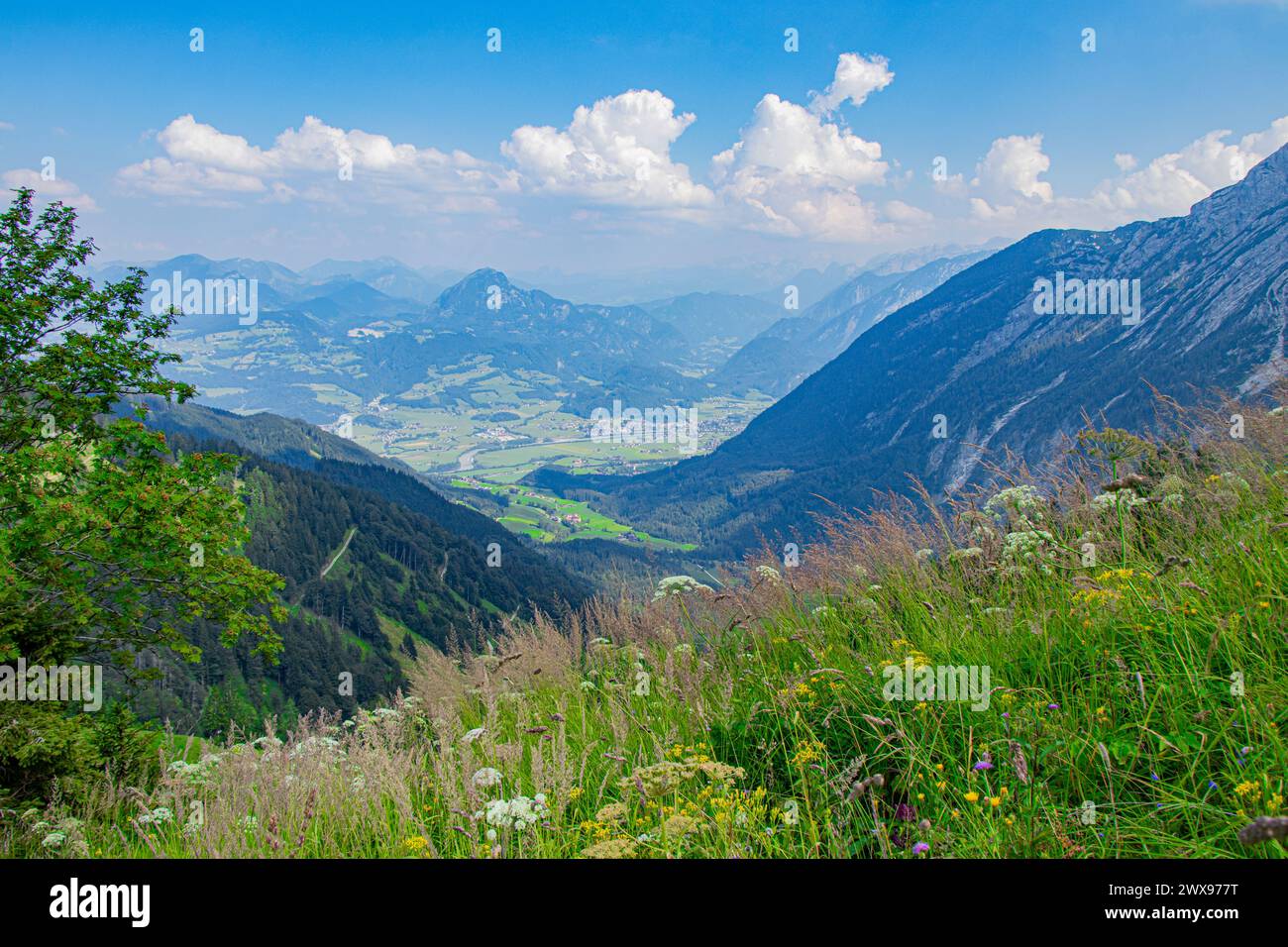 Splendida vista panoramica sulla valle di Rossfeld, Germania, Austria Foto Stock