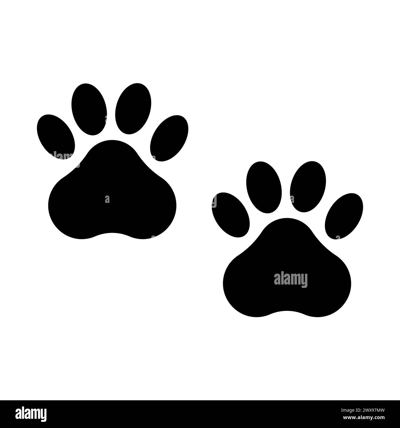 La zampa nera viene stampata. Icona impronte animali domestici. Simbolo delle tracce degli animali. Illustrazione vettoriale. EPS 10. Illustrazione Vettoriale