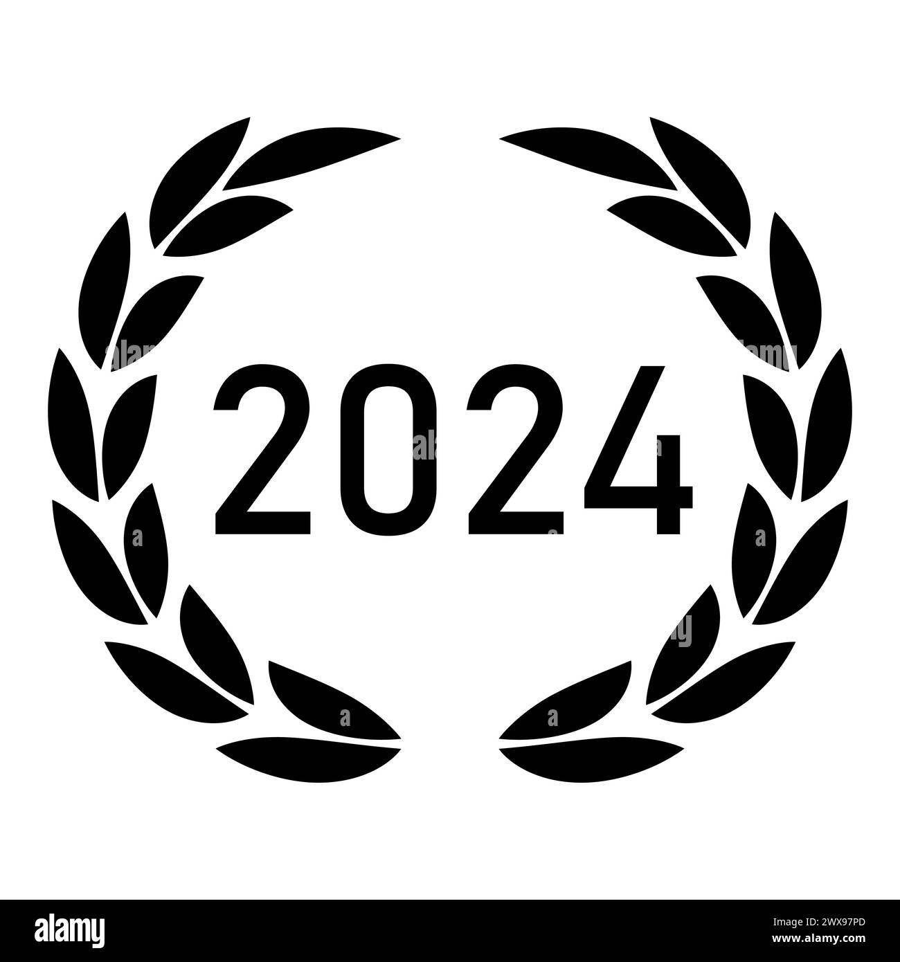 Corona di alloro che circonda l'anno 2024, significando una realizzazione accademica. Illustrazione vettoriale. EPS 10. Illustrazione Vettoriale