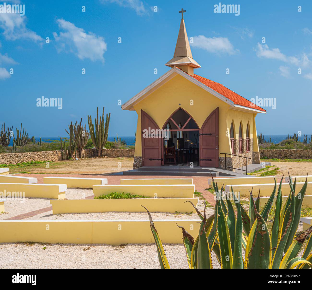 Alto Vista Chapel, attrazione turistica sull'isola di Aruba, Caraibi Foto Stock