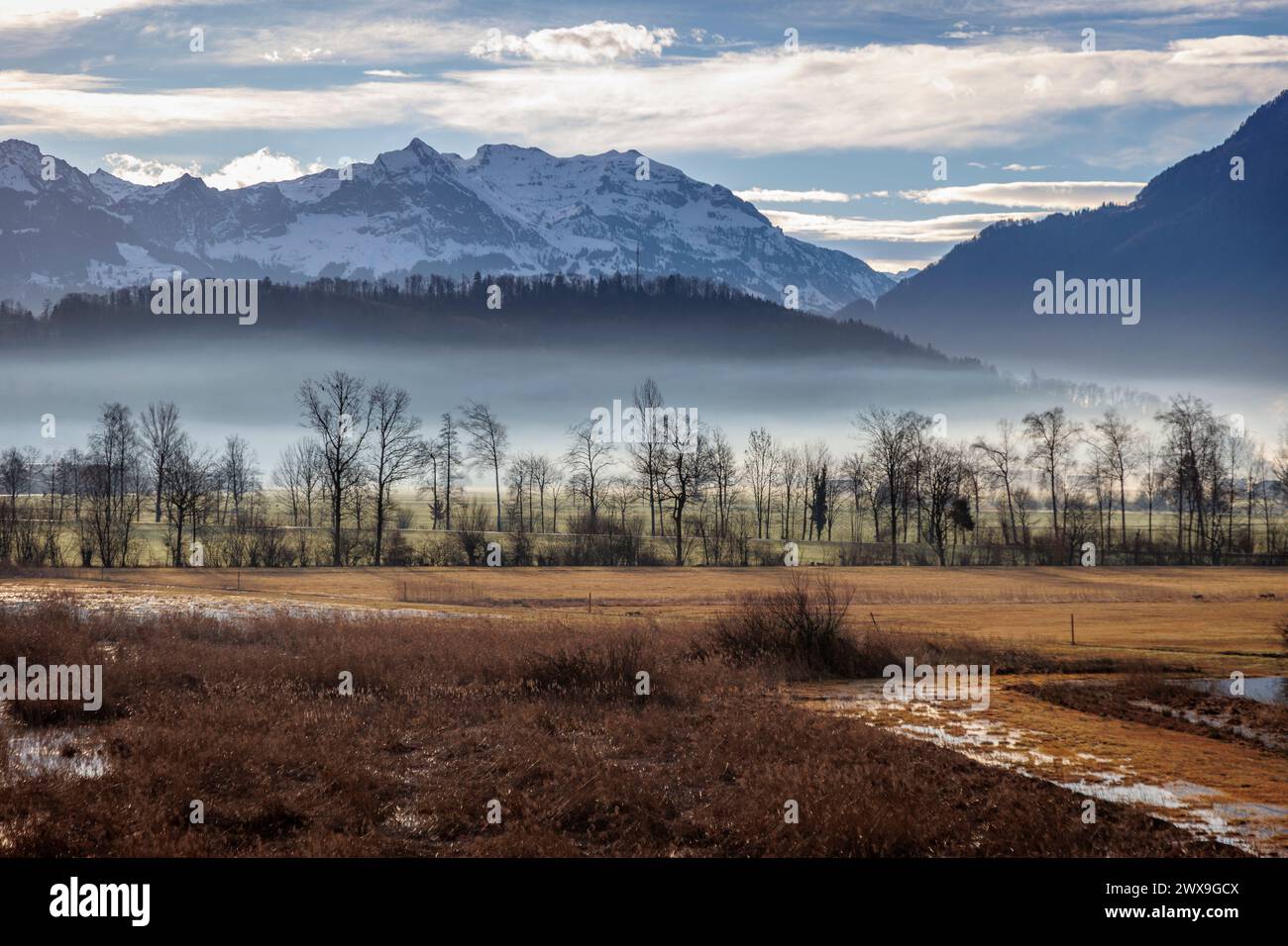 montagne svizzere al mattino con splendidi colori nel paesaggio Foto Stock
