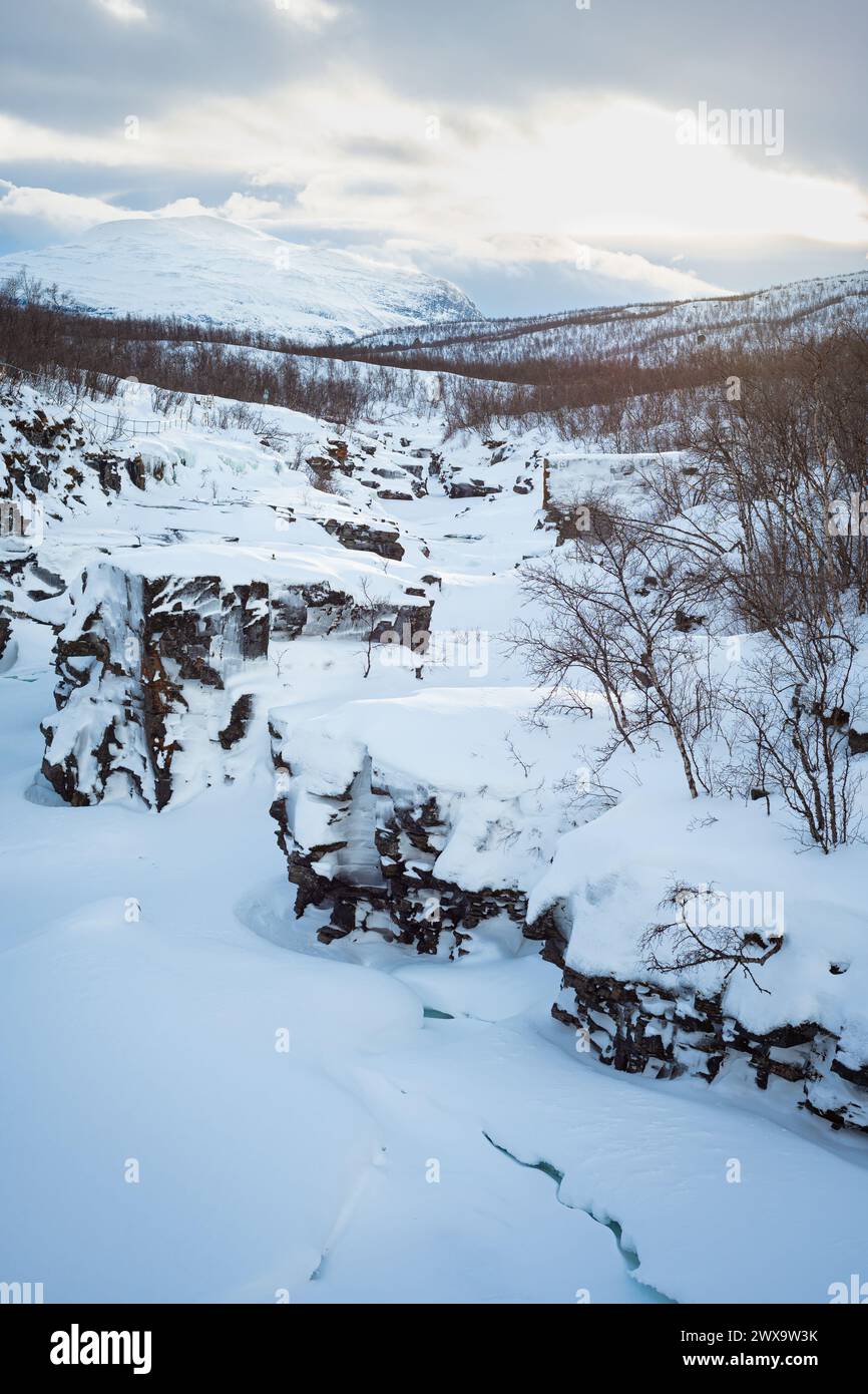 Canyon di Abiskojakka in inverno, Parco Nazionale di Abisko, Svezia settentrionale Foto Stock