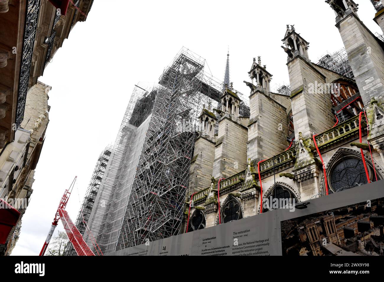 Sede di lavoro di Notre Dame a Parigi, Francia Foto Stock