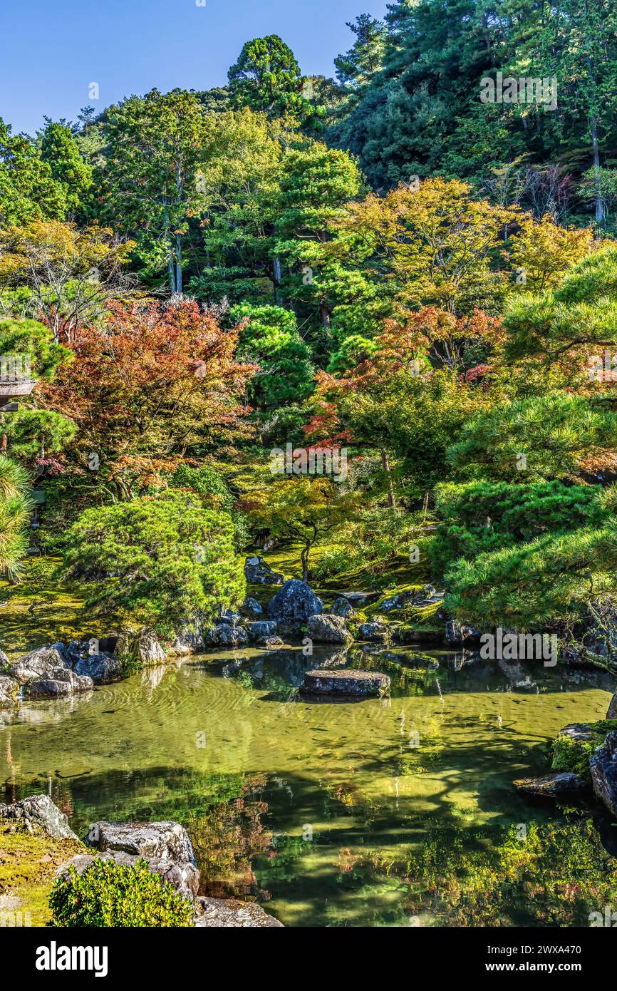 Giardino delle foglie autunnali Ginkakuji Padiglione d'Argento Tempio buddista Kyo Foto Stock