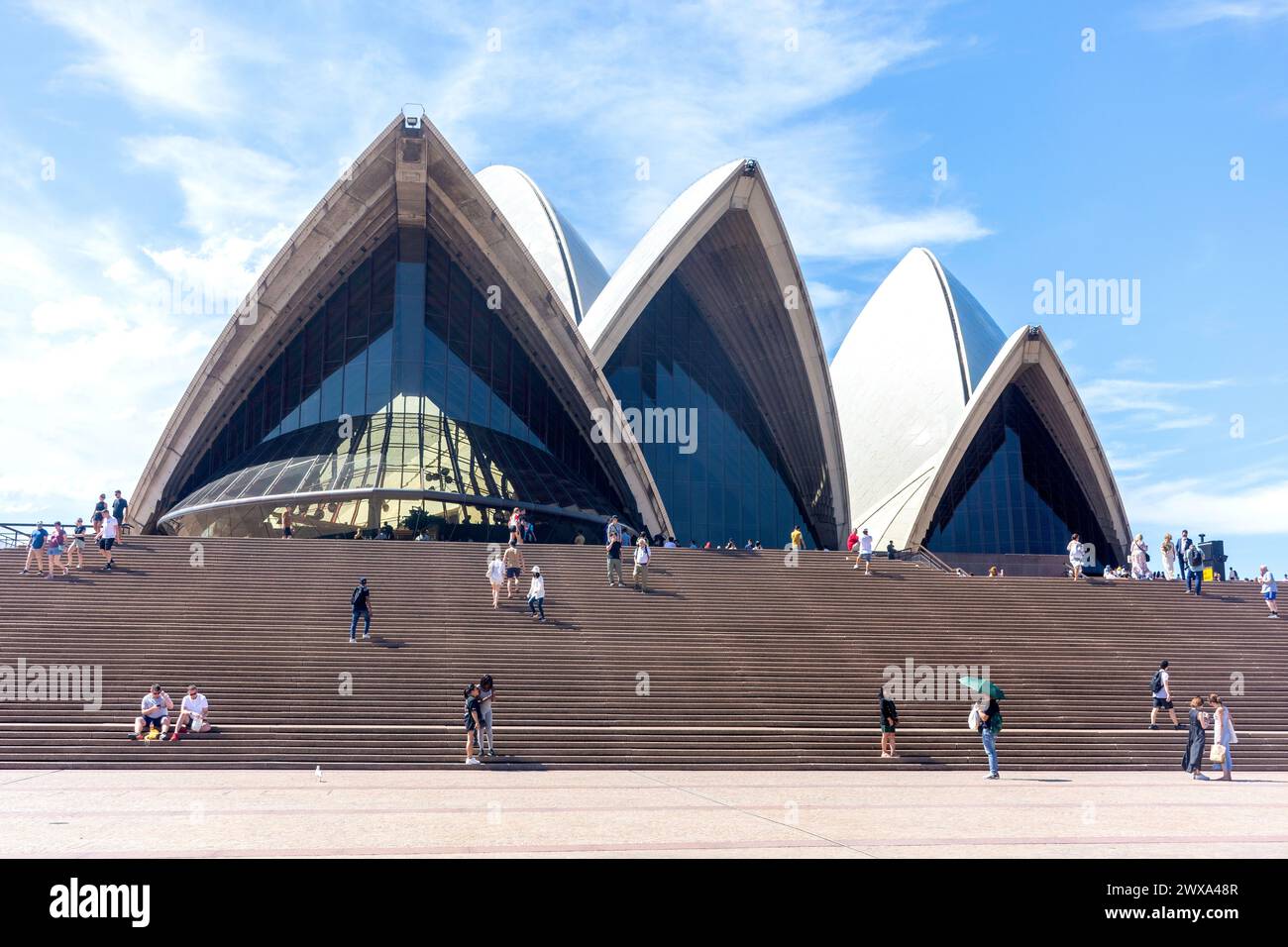 Gradini fino alla Sydney Opera House, Bennelong Point, Sydney Harbour , Sydney, New South Wales, Australia Foto Stock