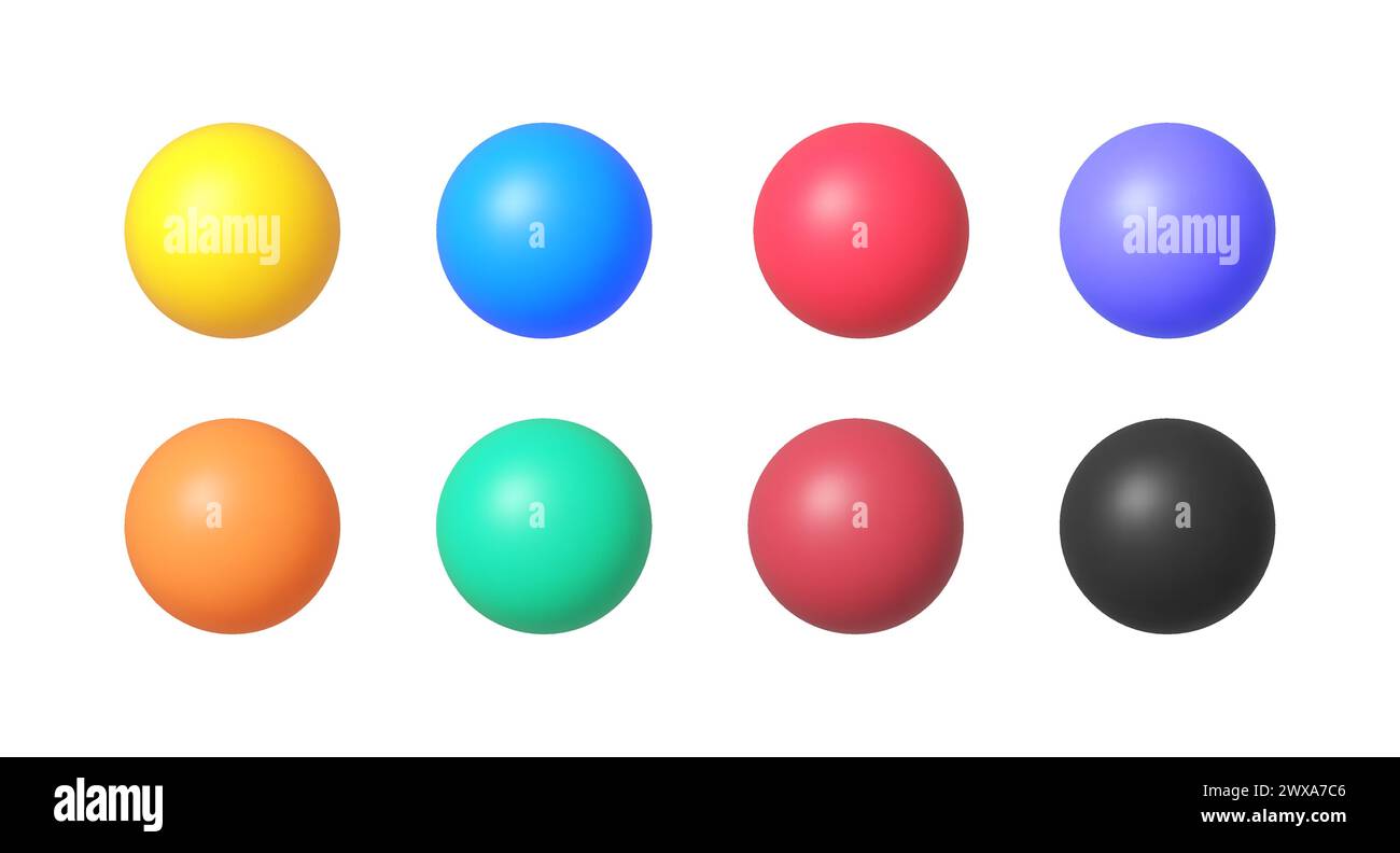 Set Ball 3d in stile 3d su sfondo bianco. Icona vettoriale isolata Illustrazione Vettoriale