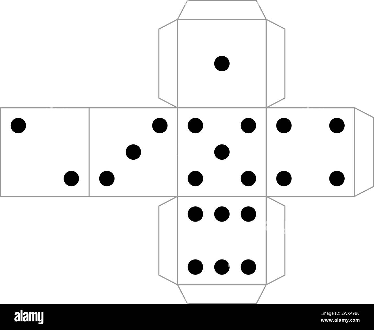 Schema di modelli di dadi in carta piatta: Concetto di giochi Illustrazione Vettoriale