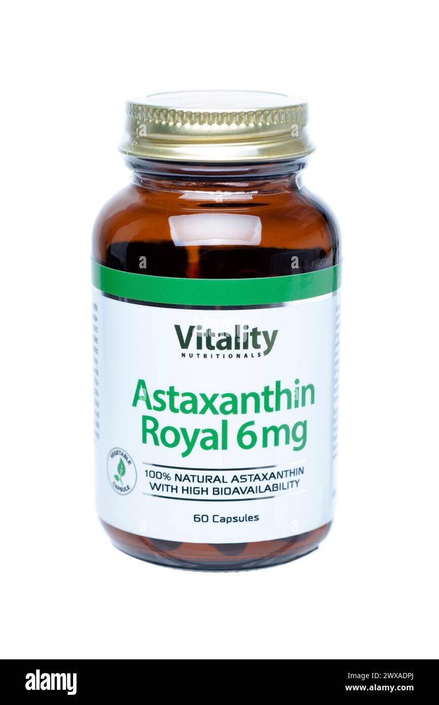 Barattolo da 60 Capsule Astaxantina Royal 6 mg da Vitality Nutrition Foto Stock