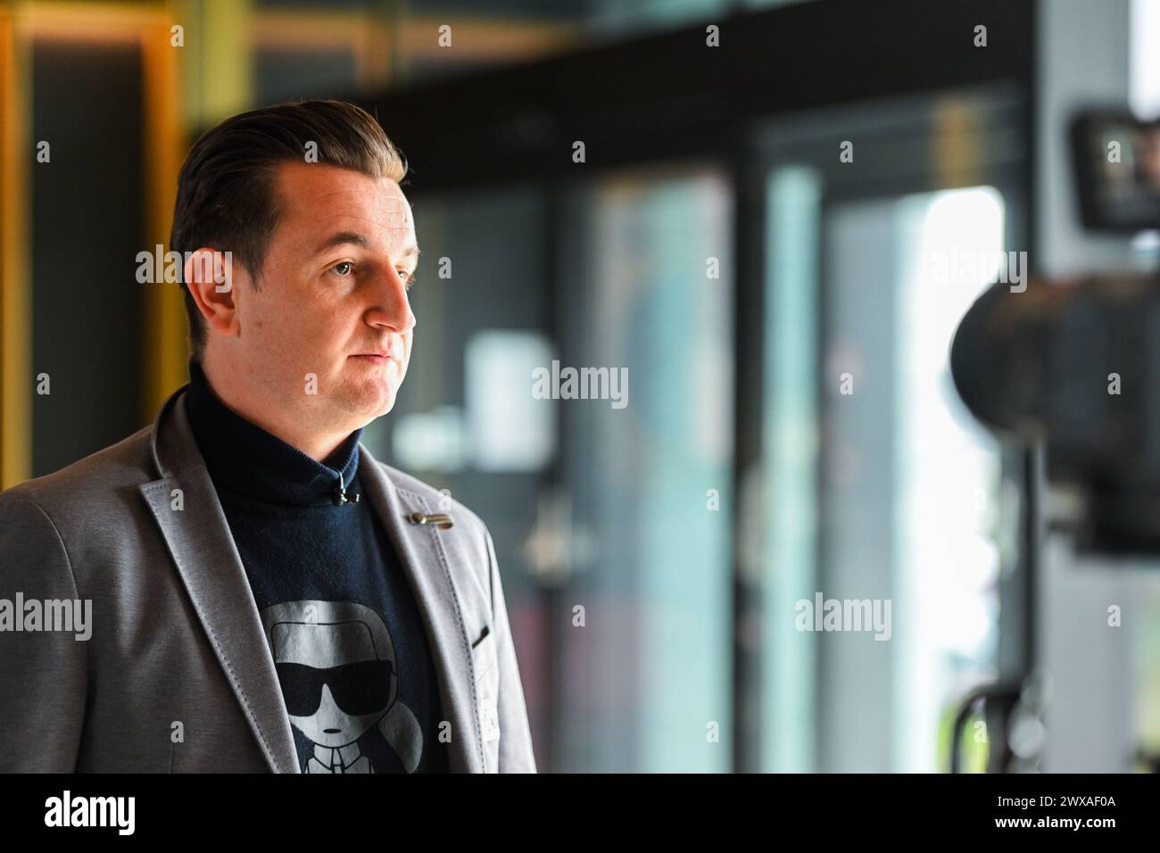 Tubeke, Belgio. 29 marzo 2024. Dave Mattheus - responsabile del calcio femminile RSC Anderlecht nella foto durante Nieuwe strategie vrouwenvoetbal, venerdì 29 marzo 2024 a Tubeke, Belgio . Crediti: Sportpix/Alamy Live News Foto Stock