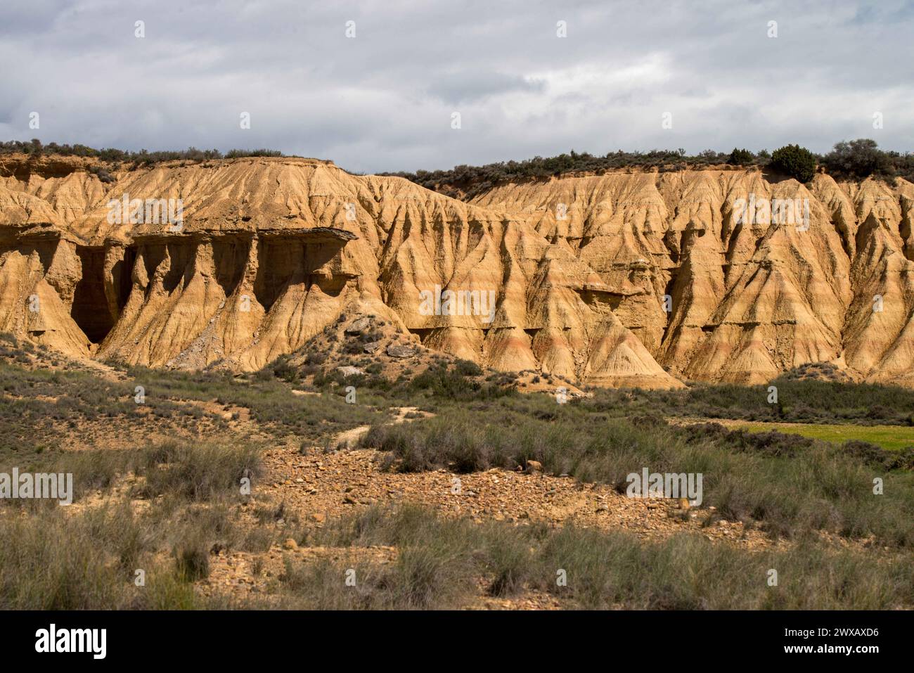 Il Parco naturale delle Bardenas Reales in Navarra, dichiarato riserva della biosfera dall'UNESCO, è il più grande sito desertico d'Europa, con alcuni punti molto pittoreschi che ci ricordano i paesaggi lunari. La sesta stagione di "Game of Thrones" è stata parzialmente girata qui. Foto di Denis Prezat/ABACAPRESS.COM credito: Abaca Press/Alamy Live News Foto Stock