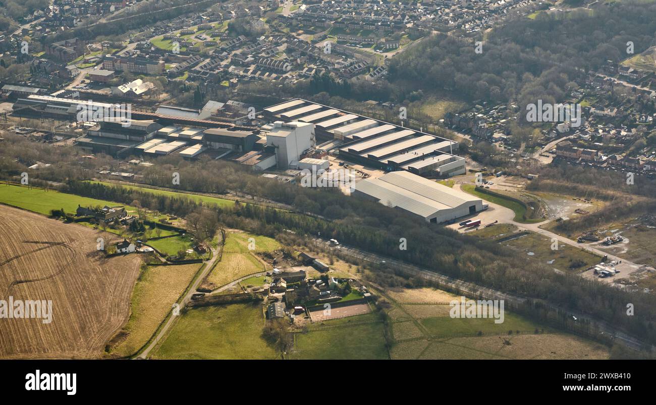 Vista aerea di Liberty Speciality Steels, Stockbridge Steel Works, a nord di Sheffield, nel sud dello Yorkshire, nel nord dell'Inghilterra Foto Stock