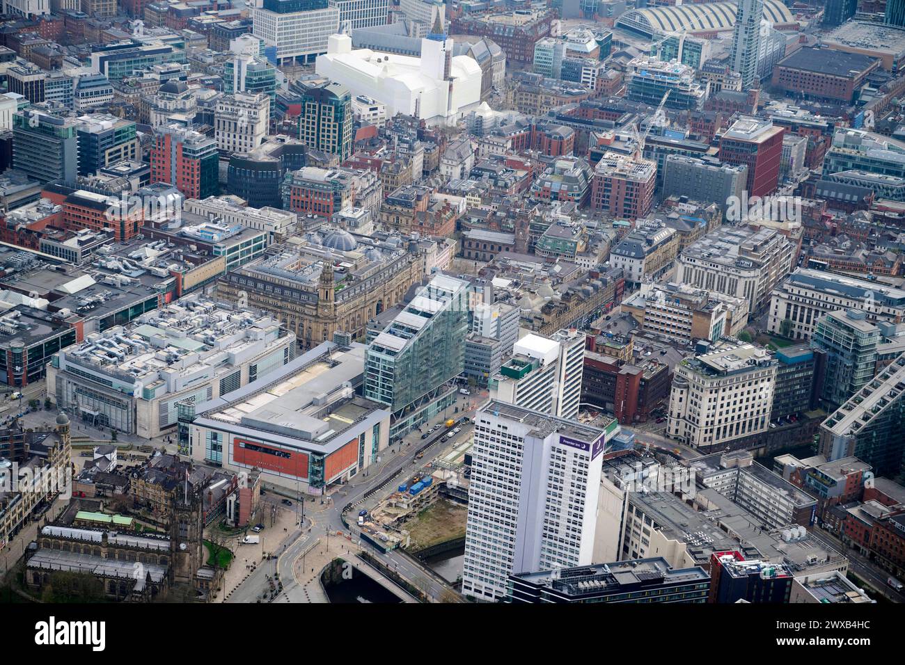 Una vista aerea del centro di Manchester, guardando lungo Deans Gate, Inghilterra nord-occidentale, Regno Unito Foto Stock