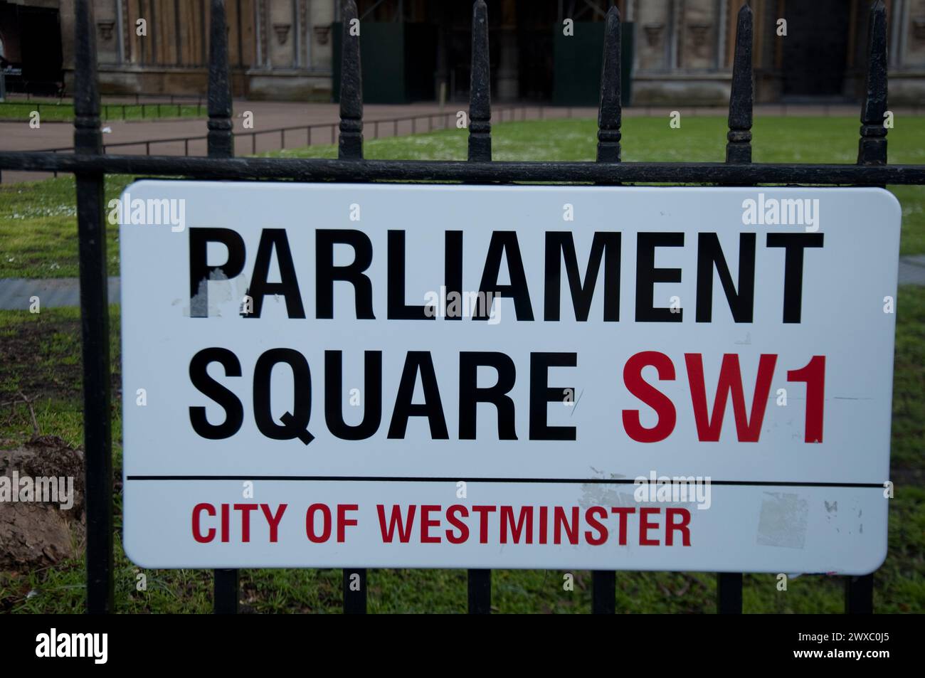 Cartello stradale per Parliament Square, City of Westminster, Londra, Regno Unito Foto Stock