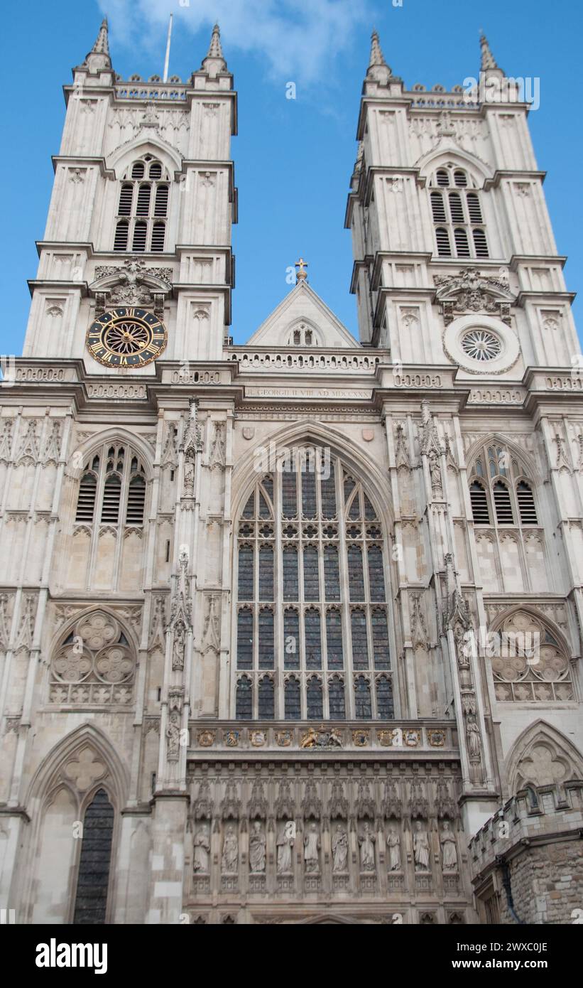Facciata, Abbazia di Westminster, Westminster, Londra, Regno Unito Foto Stock