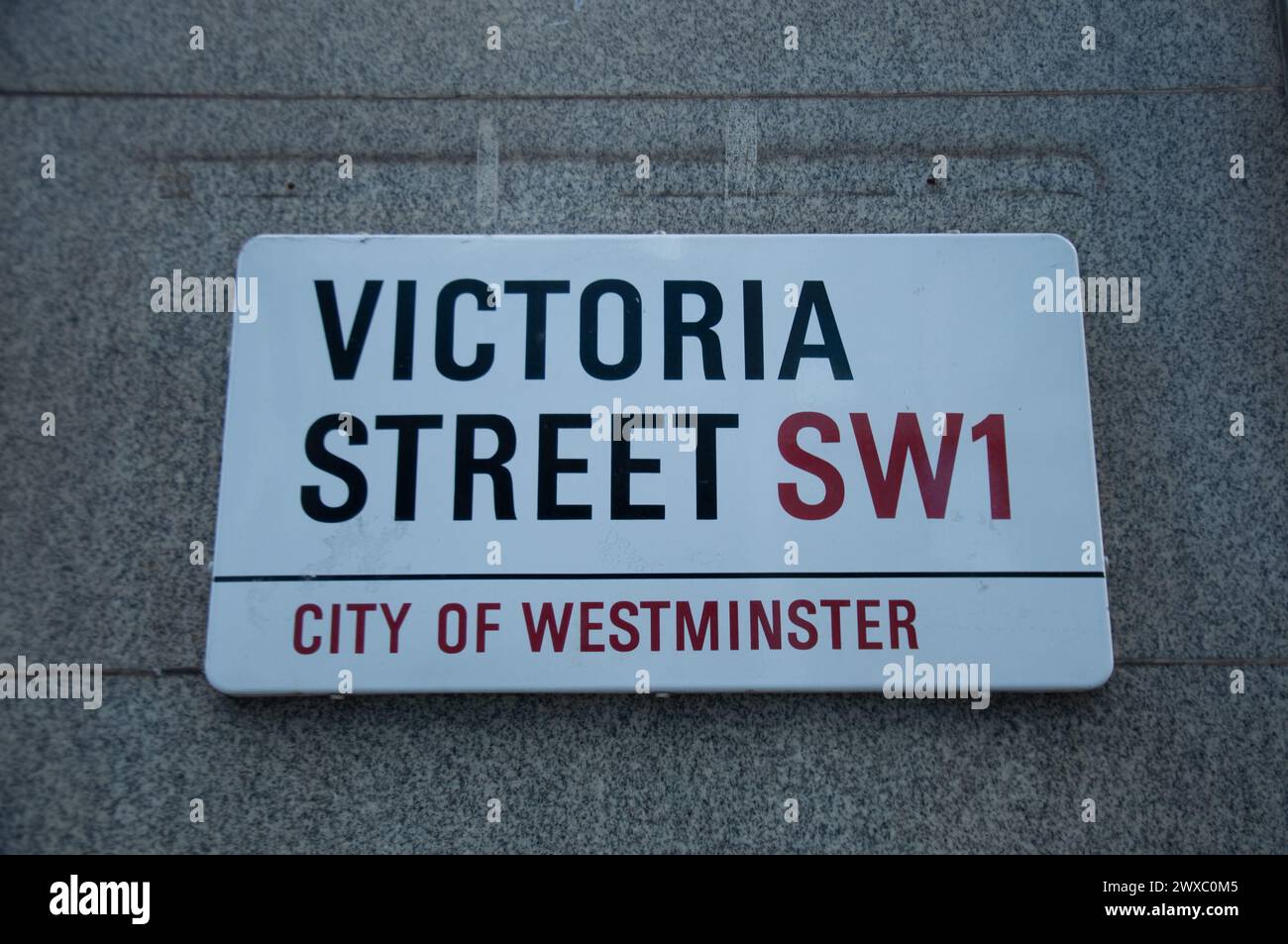 Cartello stradale per Victoria Street, City of Westminster, Londra, Regno Unito Foto Stock