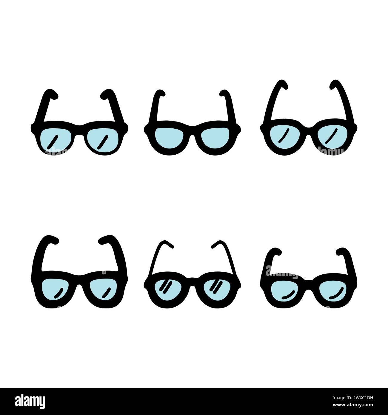 OCCHIALI CON MONTATURE NERE E LENTI AZZURRE Illustrazione Vettoriale