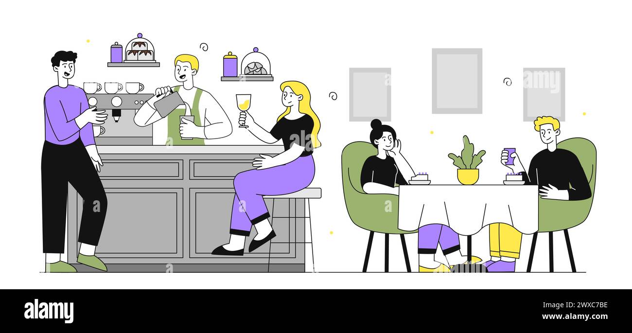 Le persone in un vettoriale di caffè sono semplici Illustrazione Vettoriale