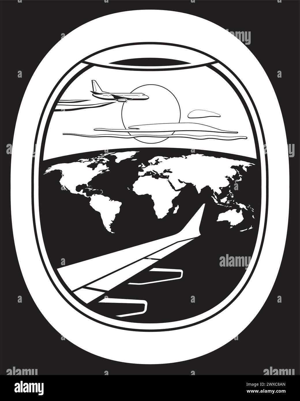 Vista da aerei passeggeri in giro per il mondo - illustrazione vettoriale Illustrazione Vettoriale