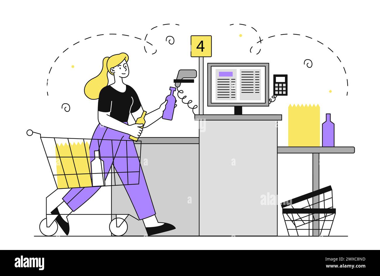 Donna con servizio self-service di cassa vettoriale Illustrazione Vettoriale