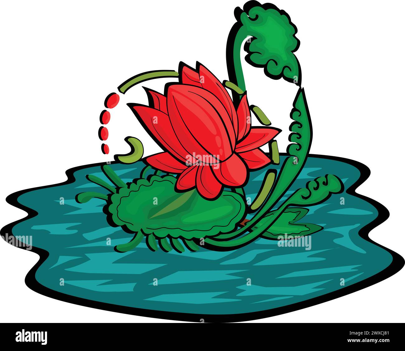 Immagine del fiore di ninfee rosso sull'acqua Illustrazione Vettoriale