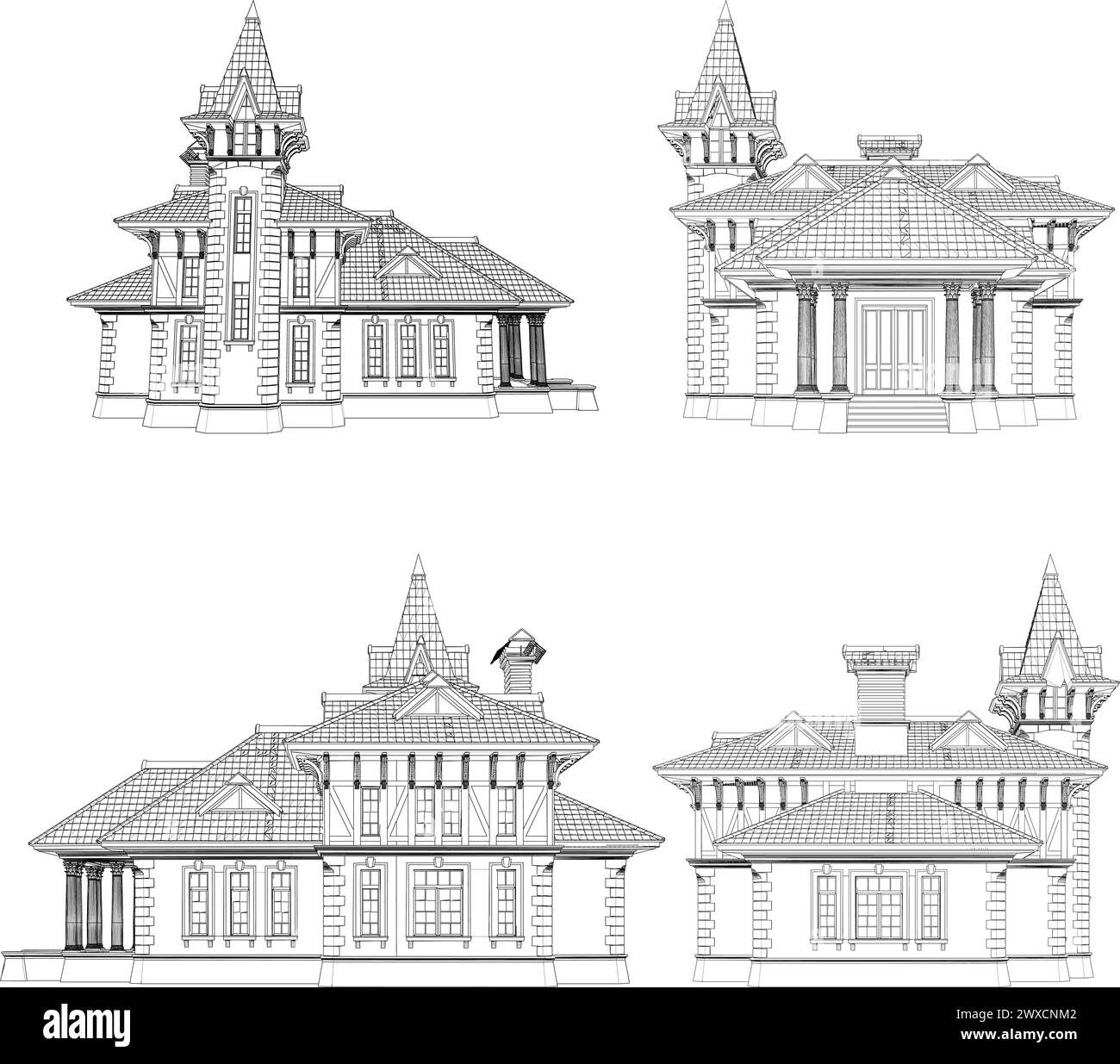 Residenza vittoriana Vector. Illustrazione isolata su sfondo bianco. Illustrazione Vettoriale