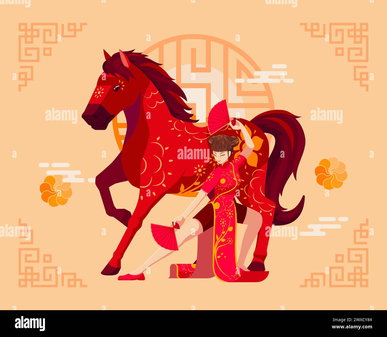 Cavallo Cinese Del Segno Dello Zodiaco Con Il ` Del Cavallo Del ` Cinese Del Carattere - Foto 2