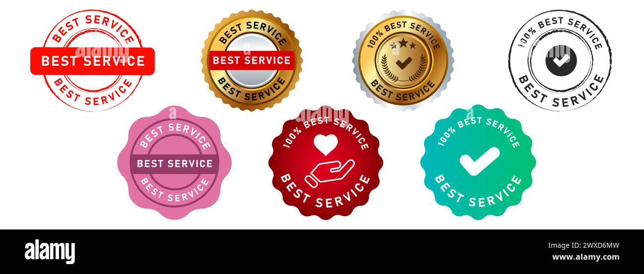 insegna adesiva con il marchio best service circle e il logo del sigillo per un marketing aziendale di buona qualità Illustrazione Vettoriale