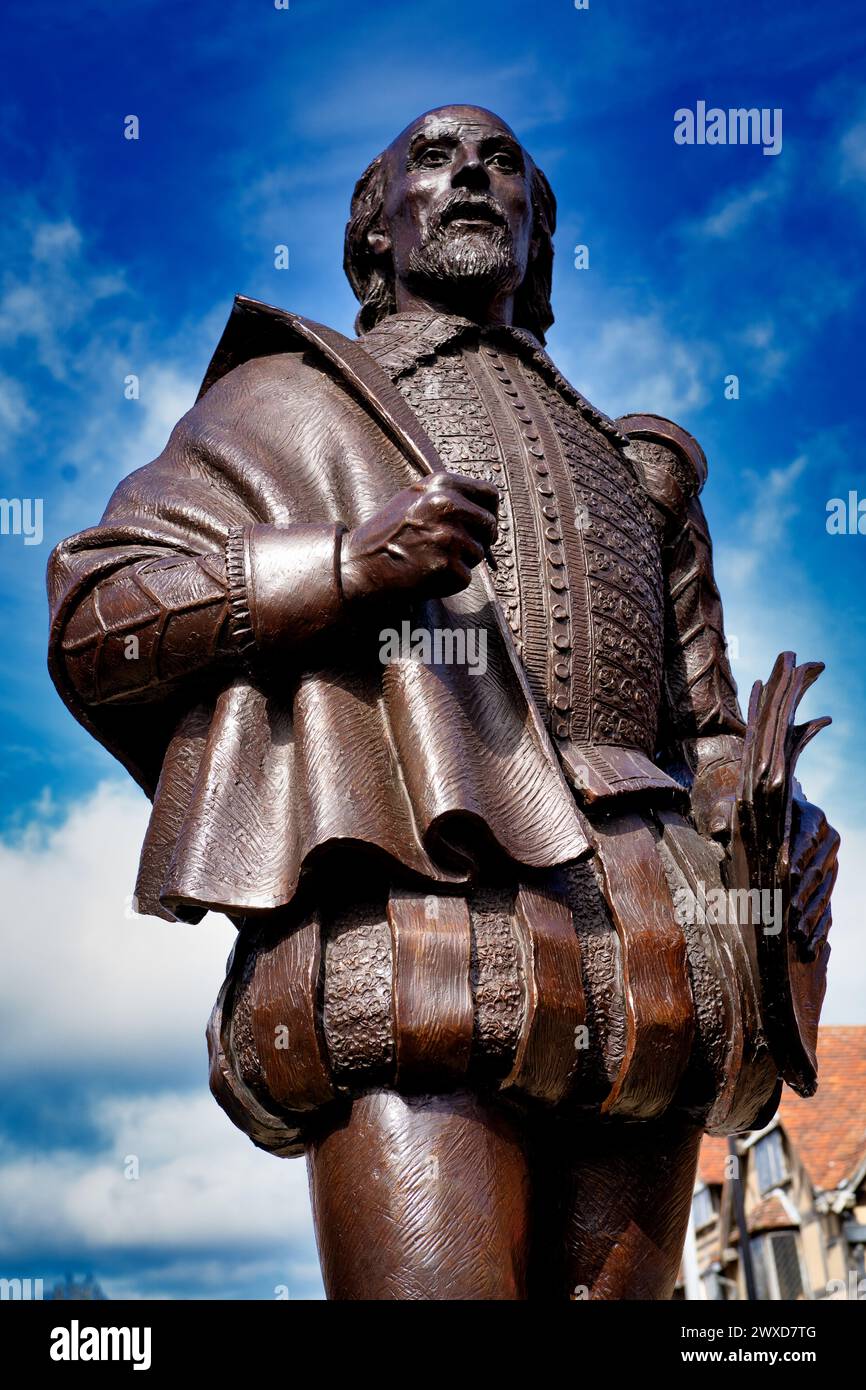 Statua in bronzo di William Shakespeare a Stratford on Avon Foto Stock