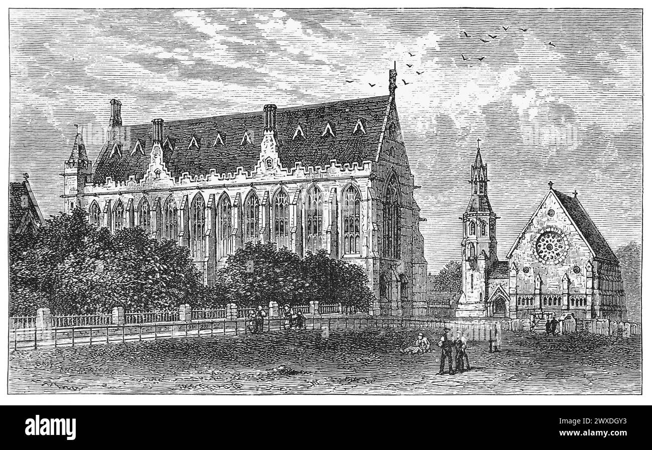Clifton College, Bristol nel XIX secolo. Black and White Illustration from the "Our Own Country" pubblicato da Cassell, Petter, Galpin & Co Fine del XIX secolo. Foto Stock