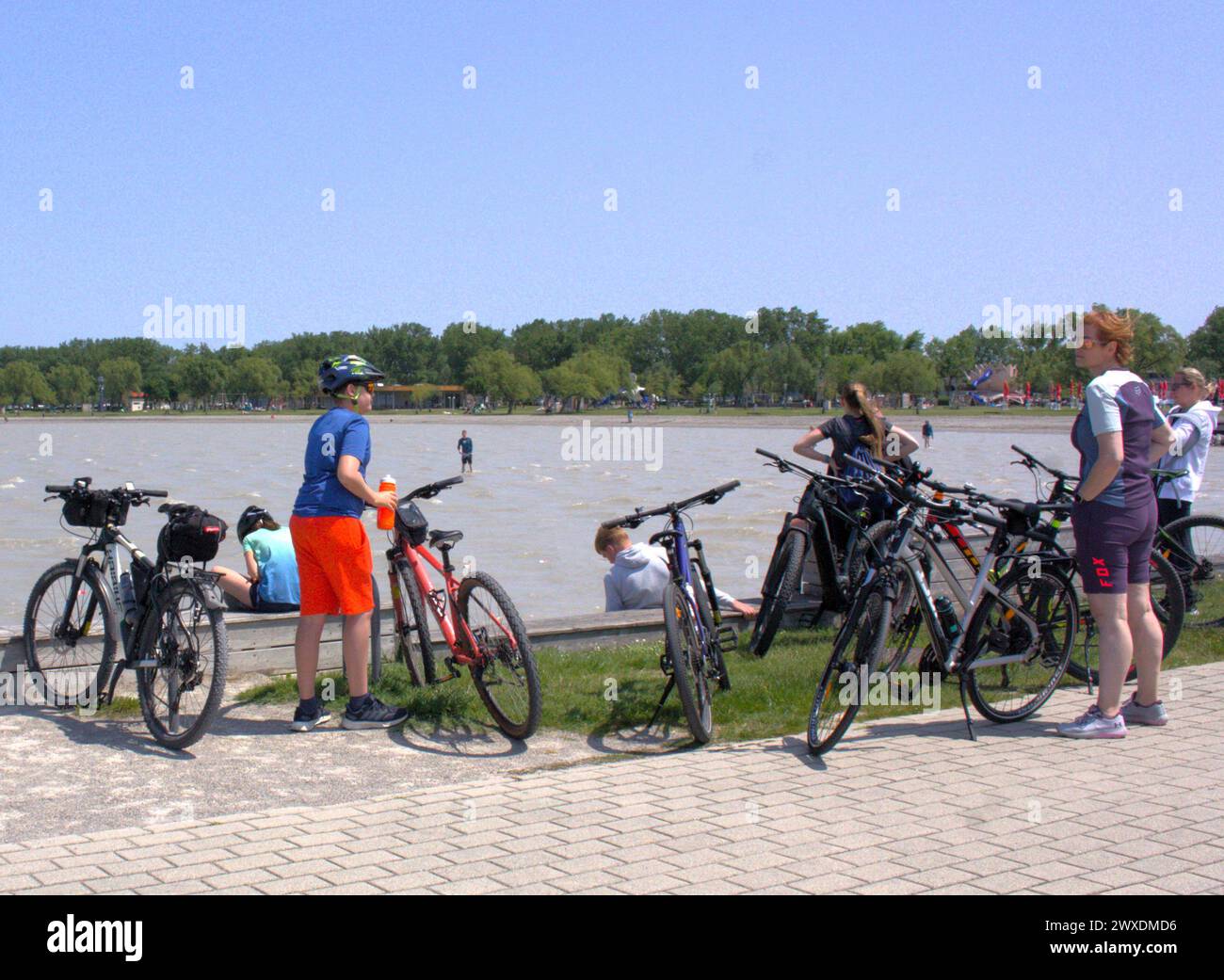 I turisti a Neusiedler SEE, la destinazione preferita per le attività ricreative in Austria Foto Stock