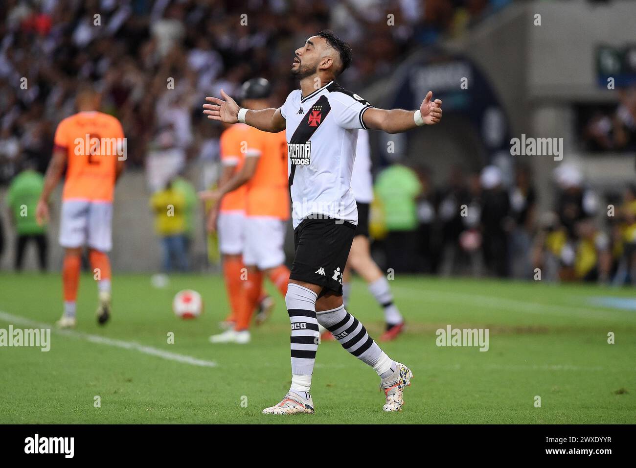 Rio de Janeiro, Brasile, 17 marzo 2024. Il calciatore Payet della squadra Vasco, celebra il suo gol, durante una partita contro il Nova Iguazú per i Carioc Foto Stock