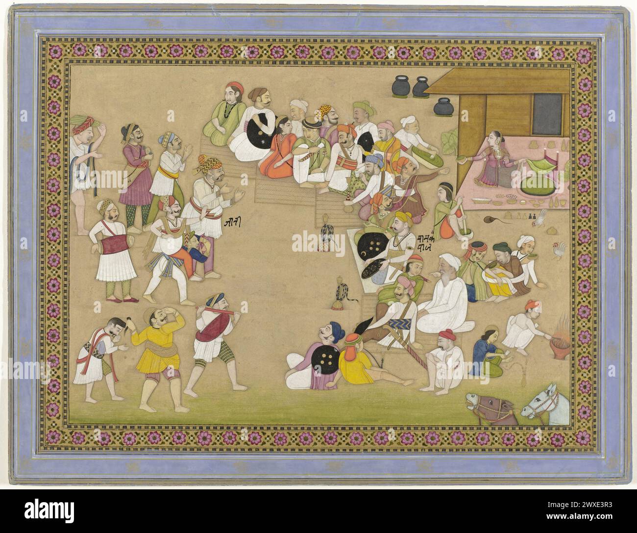 Gli usi e gli effetti del bhang indiano miniature disegnando gli usi e gli effetti del bhang. Il bhang è una bevanda preparata con marijuana, cannabis. Artista: Anonimo. Jaipur, India c. 1800 - c. 1825 gouache di carta (vernice) Foto Stock