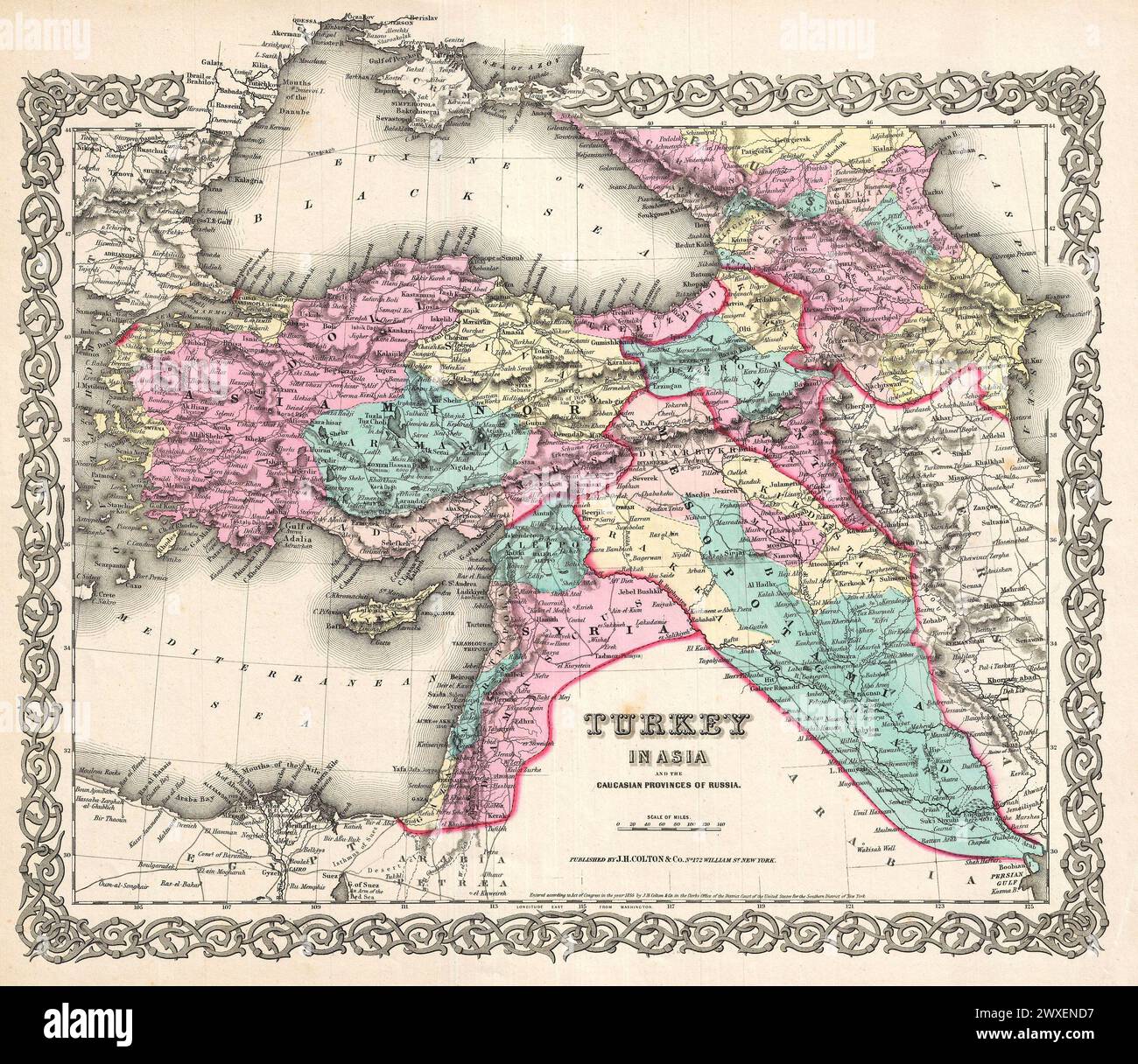 Mappa vintage Colton: Turchia in Asia. E la provincia caucasica della Russia, pubblicato nel 1865. Pubblicato da J.H. Colton Foto Stock