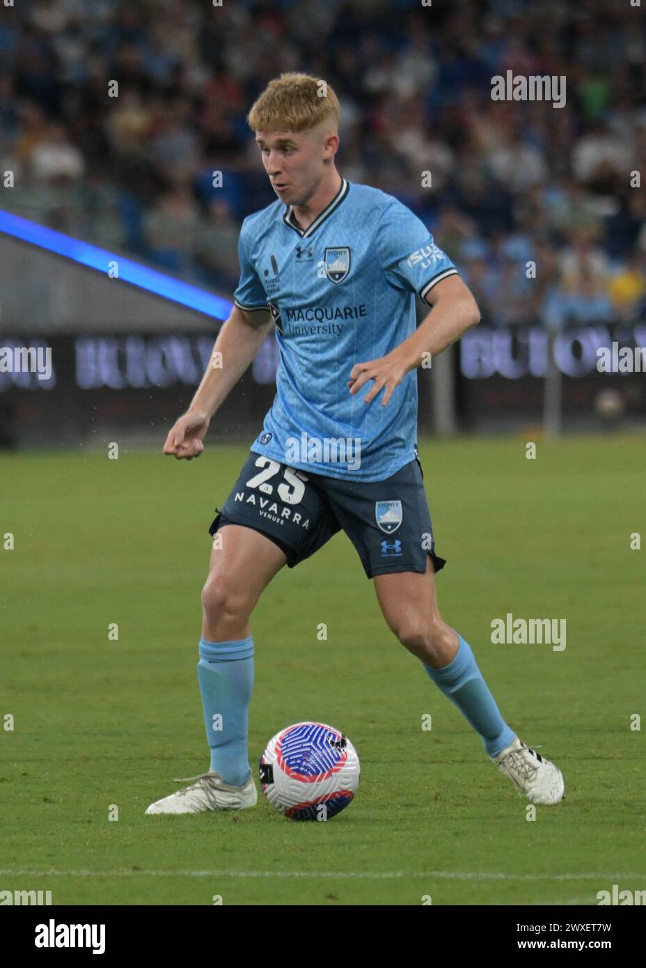 Paddington, Australia. 30 marzo 2024. Jaiden Kai Kucharski del Sydney FC visto in azione durante il 22° turno della stagione di Isuzu UTE A-League tra il Sydney FC e i Central Coast Mariners all'Allianz Stadium. Punteggio finale; Sydney FC 2 : 0 Central Coast Mariners. (Foto di Luis Veniegra/SOPA Images/Sipa USA) credito: SIPA USA/Alamy Live News Foto Stock