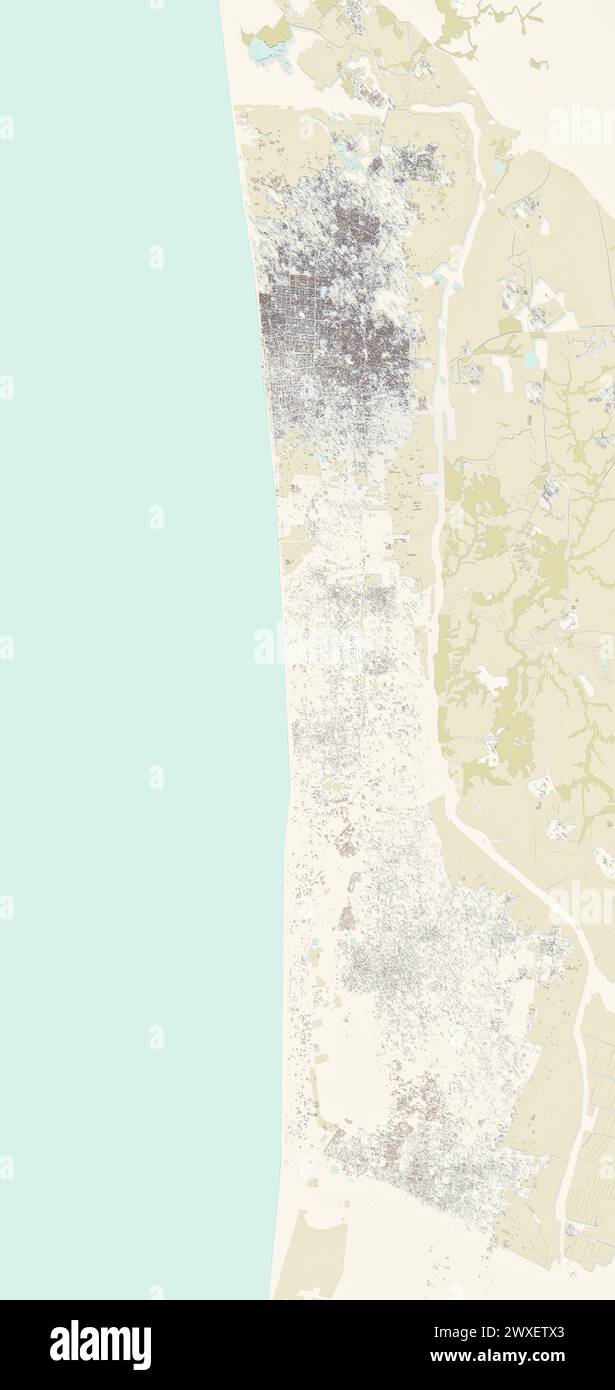 Vista aerea della città di Gaza nella Striscia di Gaza, vista 3D della mappa con case, strade ed edifici. rendering 3d. Foto Stock