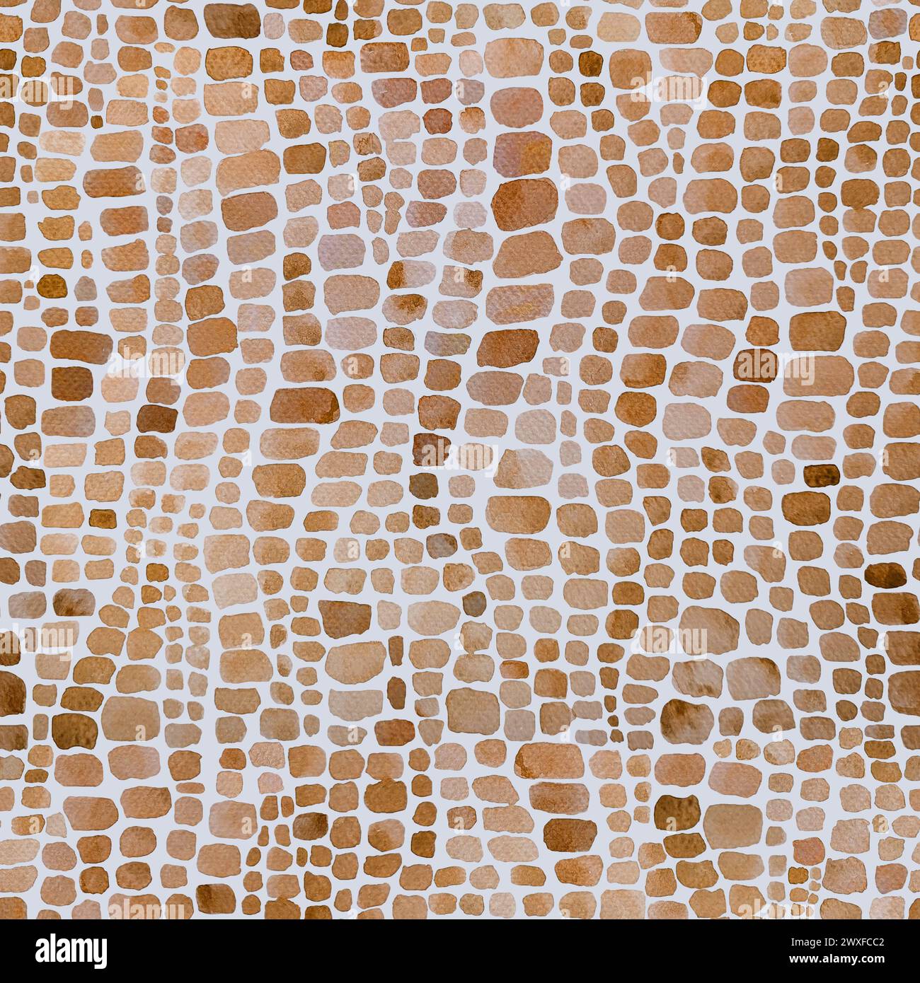 Rettile astratto a coccodrillo scala marrone e bianco sfondo senza cuciture ad acquerello. Stampa a mosaico in scala di pelle di animali disegnata a mano con acquerello. Geometrico t Foto Stock