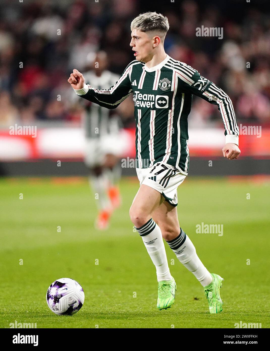 Alejandro Garnacho del Manchester United durante la partita di Premier League al Gtech Community Stadium di Londra. Data foto: Sabato 30 marzo 2024. Foto Stock