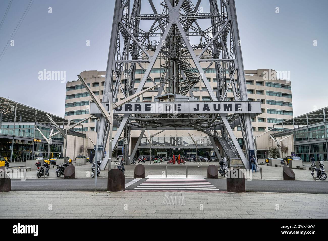 Turm der Seilbahn am Hafen, Teleferic del Port Torre de Jaume i, Barcellona, Katalonien, Spanien *** Torre della funivia al porto, Teleferic del Port Torre de Jaume i, Barcellona, Catalogna, Spagna Foto Stock