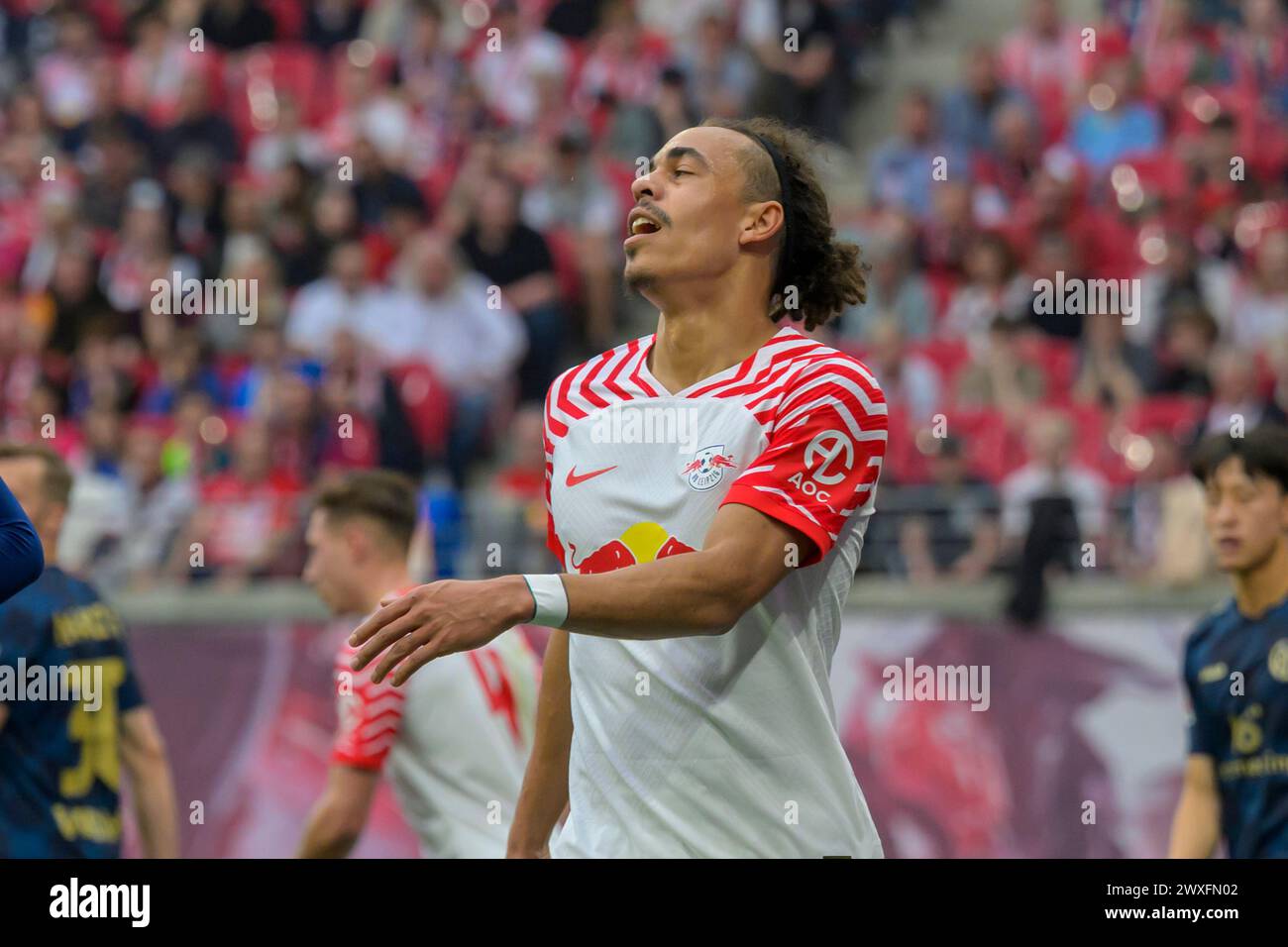 Lipsia, Germania. 30 marzo 2024. Yussuf Poulsen (RasenBallsport Leipzig, #09), RB Leipzig vs Mainz 05, 1a Bundesliga, calcio, DFB, Bundesliga, stagione 2023/2024, red bull arena di lipsia, 30.03. 2024, credito: HMB Media/Uwe Koch/Alamy Live News , Foto Stock